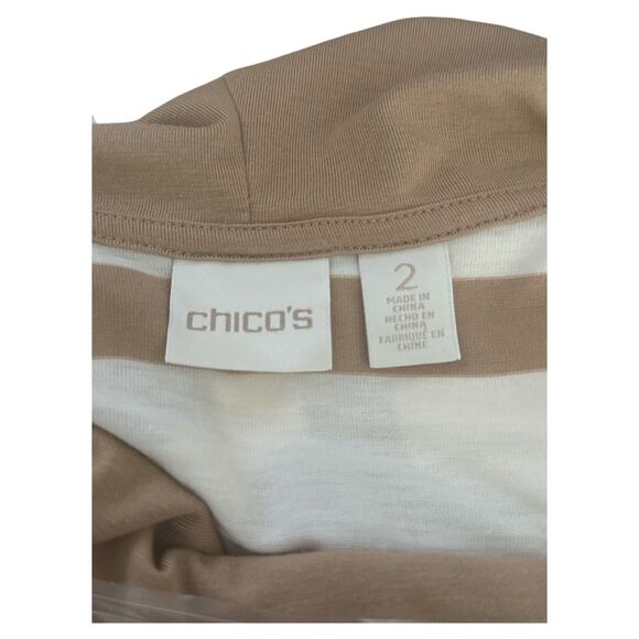 Chico’s Striped Cowl Neck Pullover Top | Size 2 | Tan & White - Picture 3 of 11